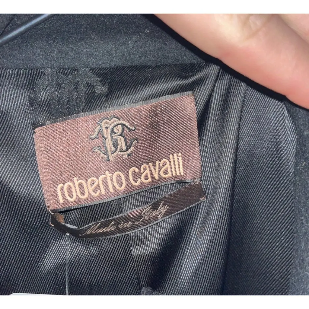 Roberto Cavalli Black Wool & Cashmere Belted Coat Sz.40/ S Pre-owned Black Wool Good - Box View
