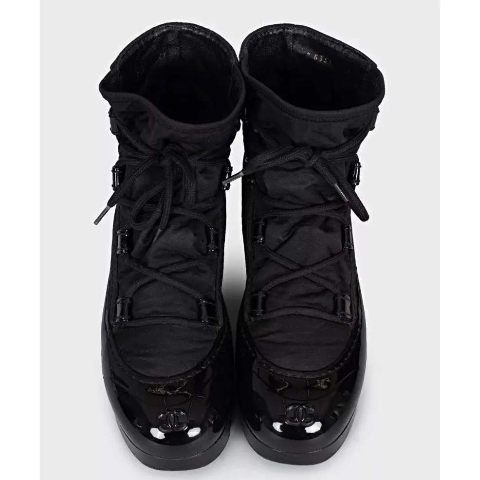 Chanel Black Lace-Up Boots - Size 37 Pre-owned Black Lace Good - Back View