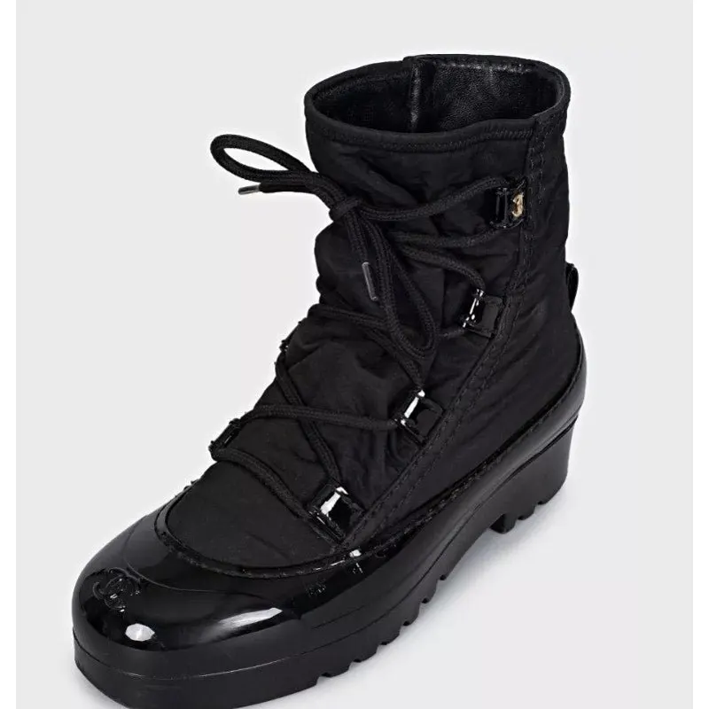 Chanel Black Lace-Up Boots - Size 37 Pre-owned Black Lace Good - Inside View