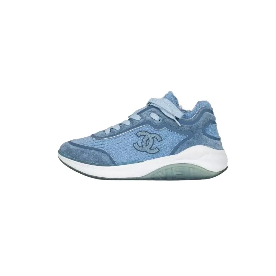 Chanel NWOB Chanel Blue Long-Pile Sneakers Sz.37 Pre-owned Blue Lace Never worn - Front View