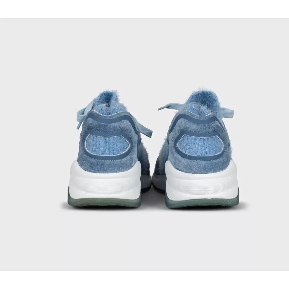 Chanel NWOB Chanel Blue Long-Pile Sneakers Sz.37 Pre-owned Blue Lace Never worn - Model View