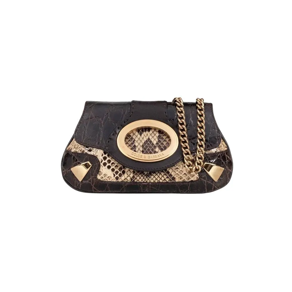 Dolce & Gabbana Brown Python Print lambskin Leather Crossbody Bag pre-owned Brown Leather Good - Front View
