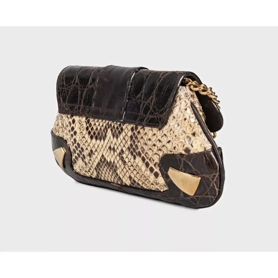 Dolce & Gabbana Brown Python Print lambskin Leather Crossbody Bag pre-owned Brown Leather Good - Back View
