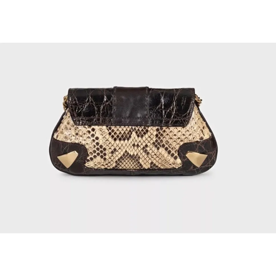 Dolce & Gabbana Brown Python Print lambskin Leather Crossbody Bag pre-owned Brown Leather Good - Inside View
