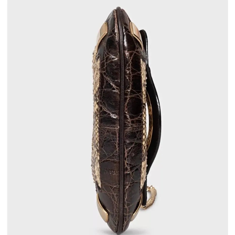 Dolce & Gabbana Brown Python Print lambskin Leather Crossbody Bag pre-owned Brown Leather Good - Model View
