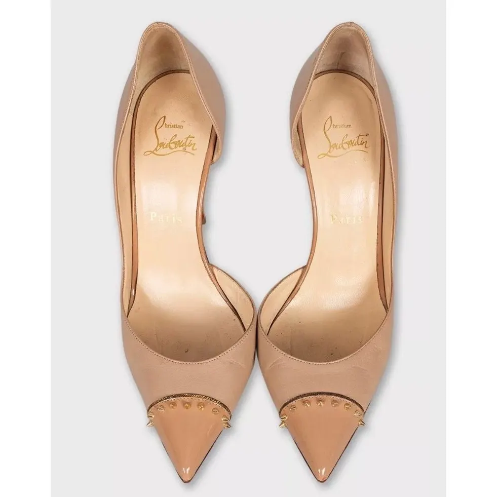Christian Louboutin Culturella Beige Leather Spike Pumps Sz.38 pre-owned Beige Leather Good - Back View