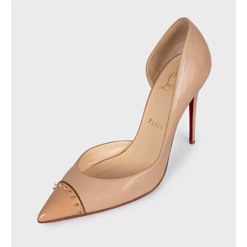 Christian Louboutin Culturella Beige Leather Spike Pumps Sz.38 pre-owned Beige Leather Good - Inside View