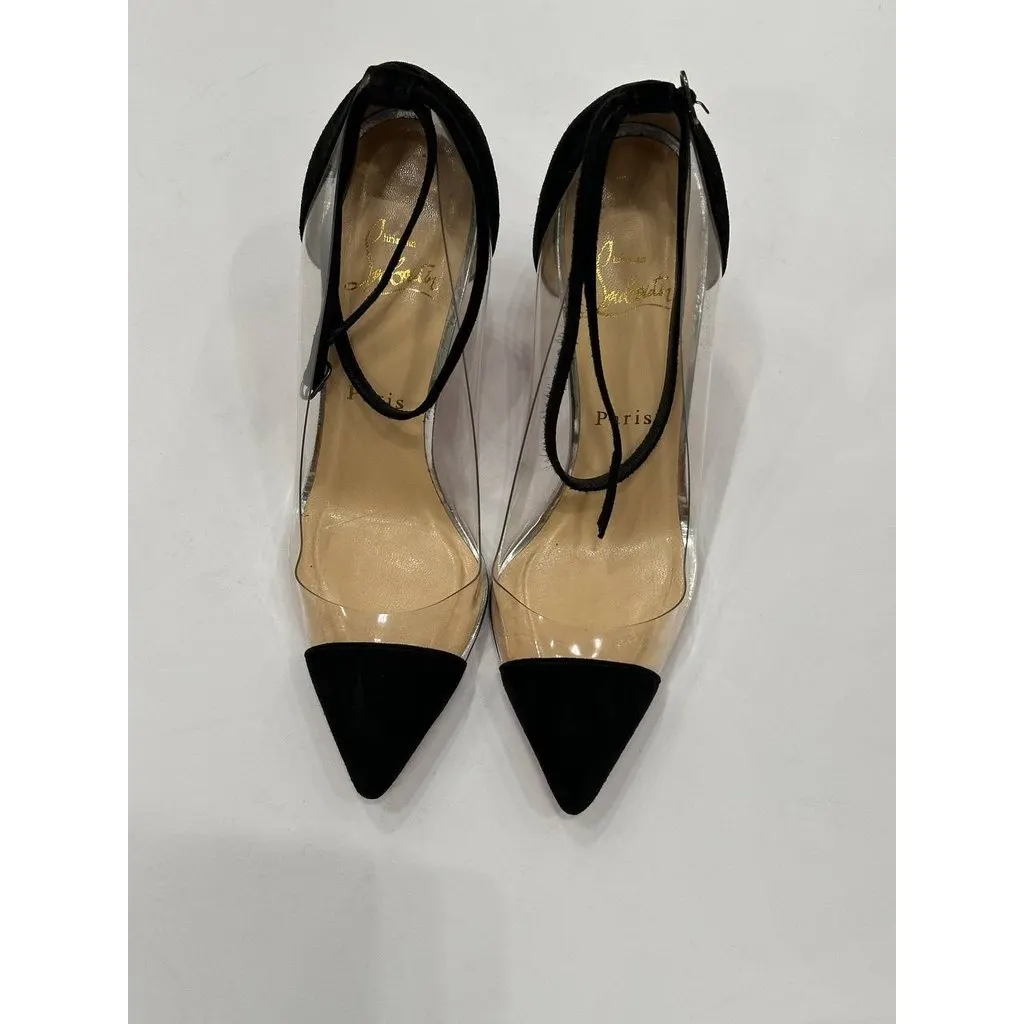 Christian Louboutin Bis Un Bout Black Suede & PVC Pumps Sz.37.5 Pre-owned Black Suede Good - Model View