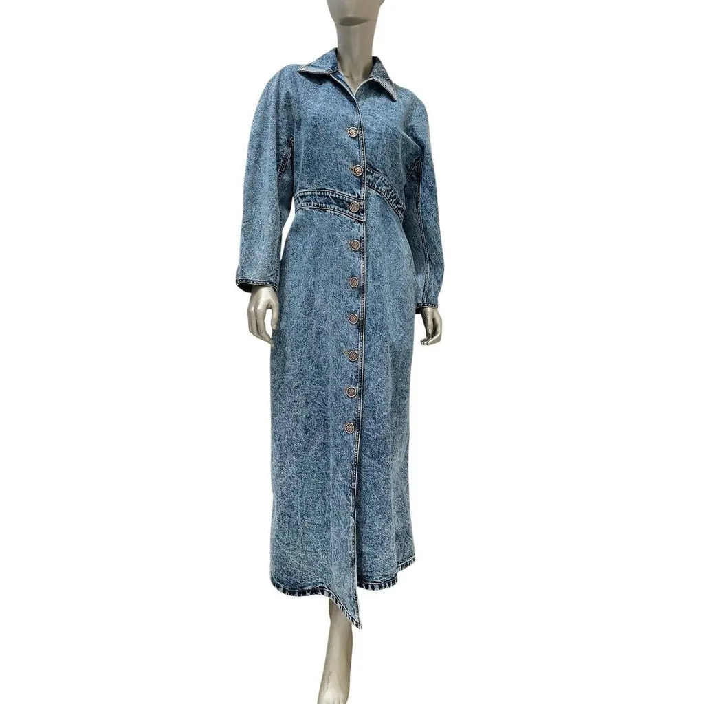 Alaïa Blue Faded Denim Asymmetric Trench Coat Sz 42 Pre-owned Blue Denim Good - Back View