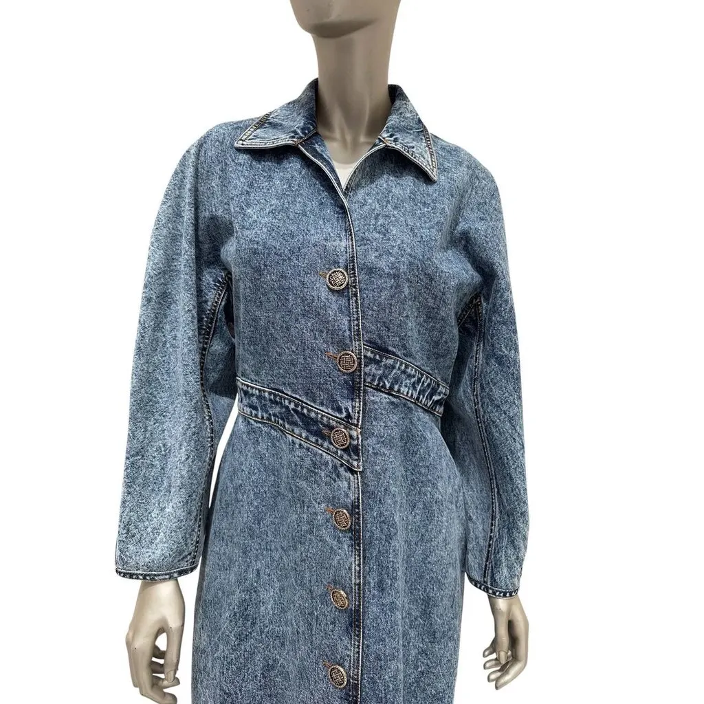 Alaïa Blue Faded Denim Asymmetric Trench Coat Sz 42 Pre-owned Blue Denim Good - Model View