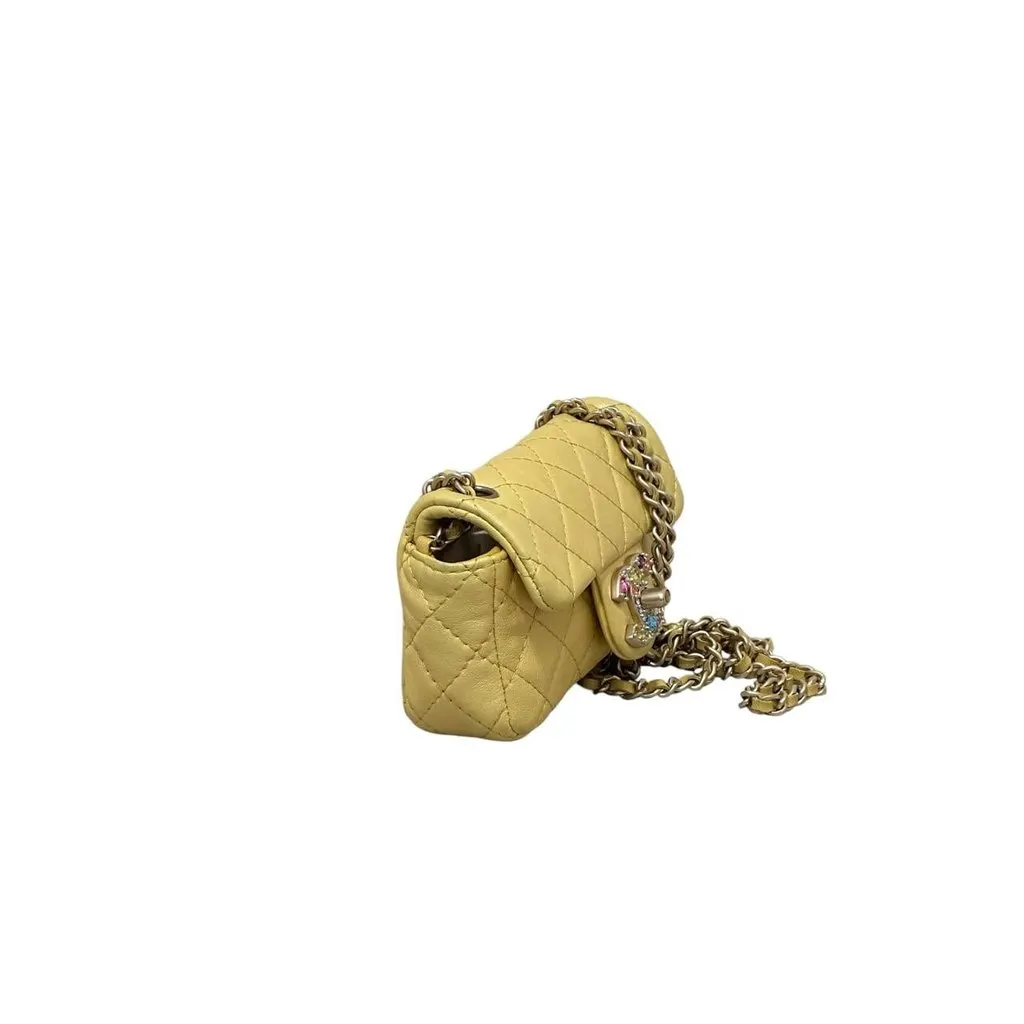 Chanel Iridescent Yellow Lambskin Extra Mini Jewel Flap Bag Pre-owned Yellow Leather Good - Back View