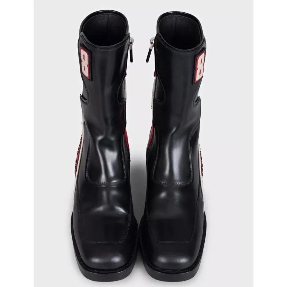 Dior Christian Dior Black Leather Embroidered Logo Ankle Boots Sz 38 pre-owned Black Leather Good - Back View