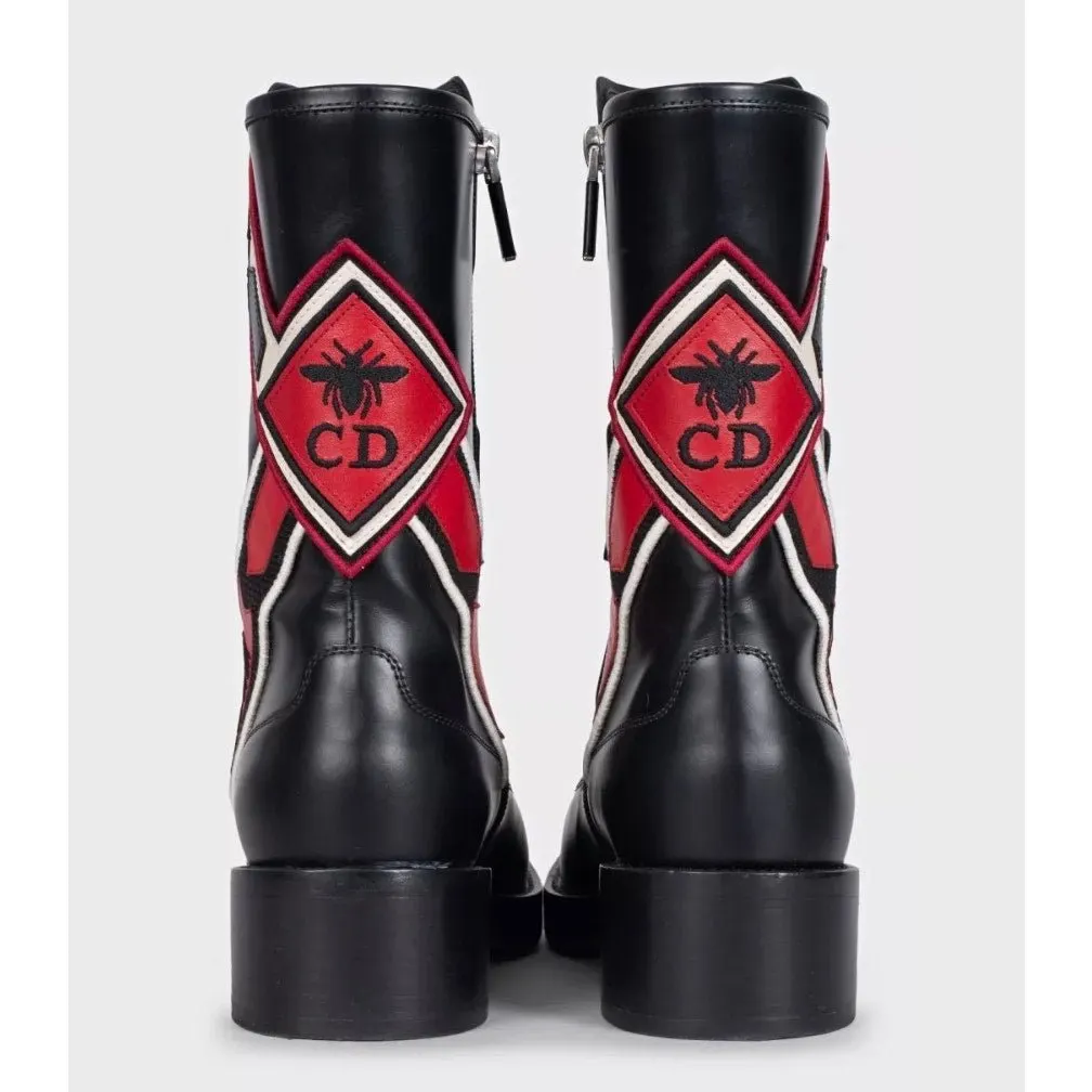 Dior Christian Dior Black Leather Embroidered Logo Ankle Boots Sz 38 pre-owned Black Leather Good - Model View