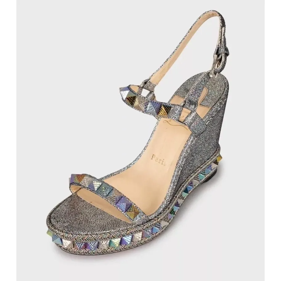 Christian Louboutin Pyraclou 110 Leather Open-Toe Sandals Sz.39 Pre-owned Silver Leather Good - Inside View