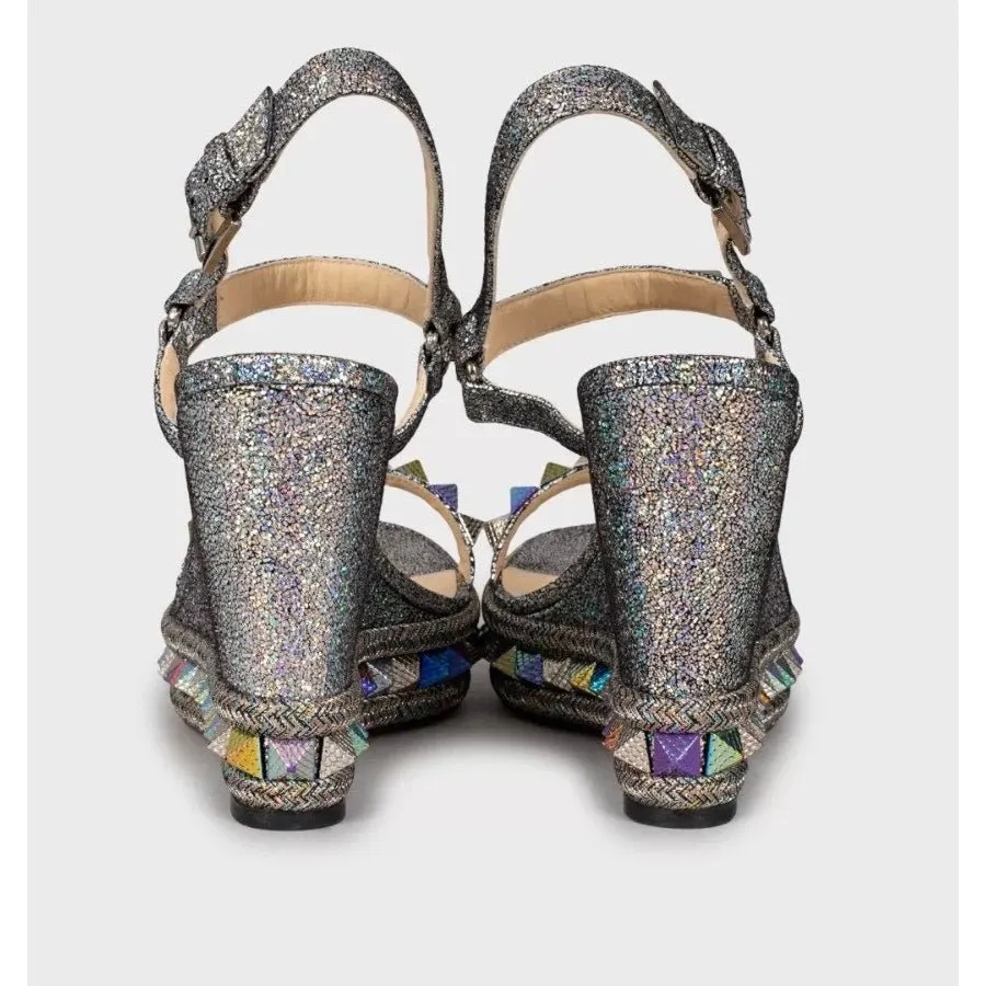 Christian Louboutin Pyraclou 110 Leather Open-Toe Sandals Sz.39 Pre-owned Silver Leather Good - Model View