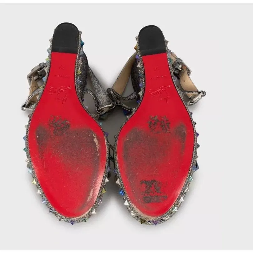 Christian Louboutin Pyraclou 110 Leather Open-Toe Sandals Sz.39 Pre-owned Silver Leather Good - Box View