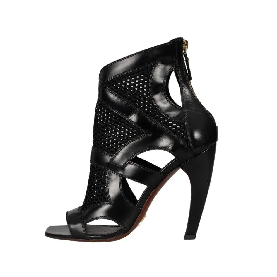 Louis Vuitton Black Mesh & Leather Open Toe Ankle Boots Sz 38.5 pre-owned Black Leather Good - Front View