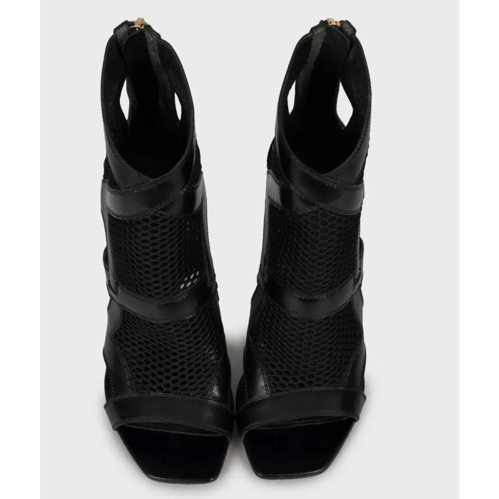 Louis Vuitton Black Mesh & Leather Open Toe Ankle Boots Sz 38.5 pre-owned Black Leather Good - Back View