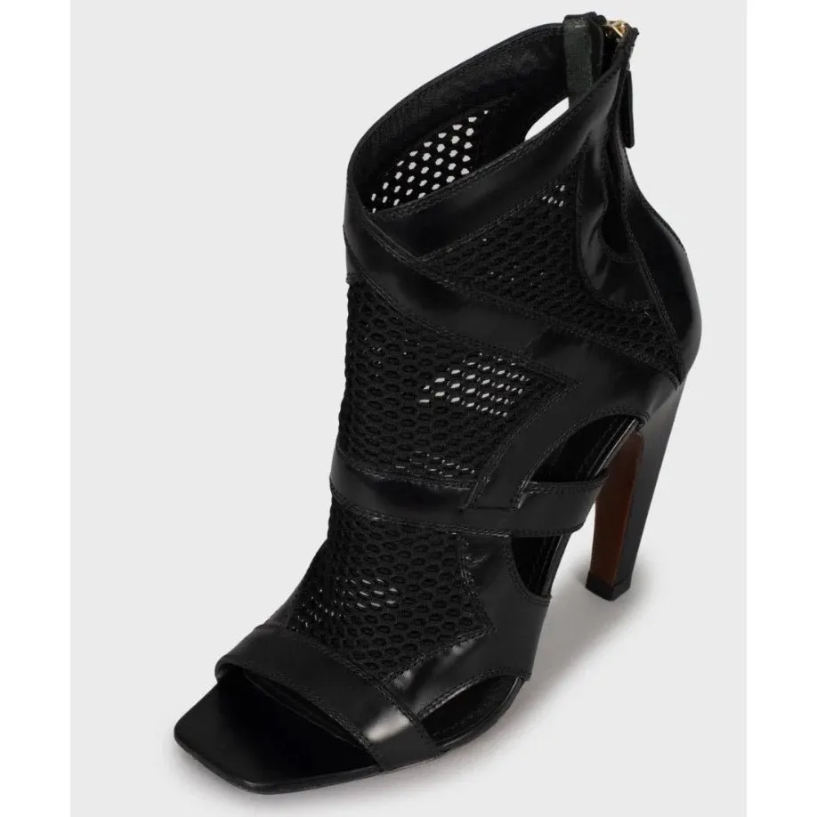 Louis Vuitton Black Mesh & Leather Open Toe Ankle Boots Sz 38.5 pre-owned Black Leather Good - Inside View