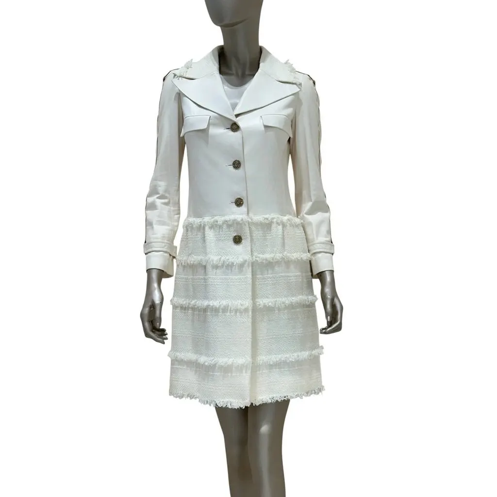 Chanel White Lamb Leather & Tweed Coat EU 34 Pre-owned White Leather Good - Front View