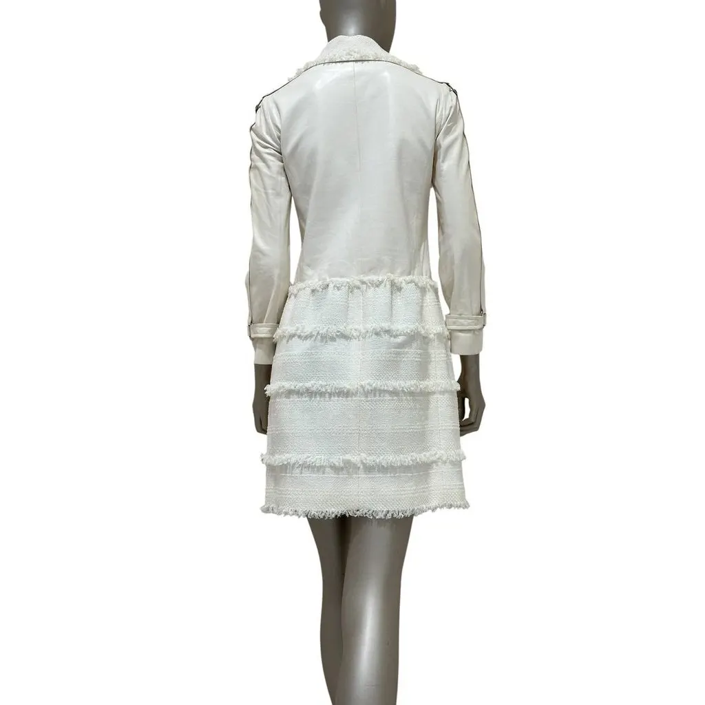 Chanel White Lamb Leather & Tweed Coat EU 34 Pre-owned White Leather Good - Back View