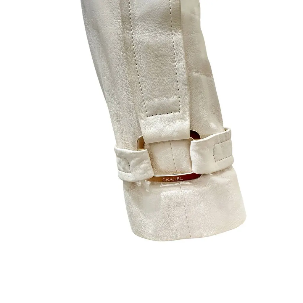 Chanel White Lamb Leather & Tweed Coat EU 34 Pre-owned White Leather Good - Model View