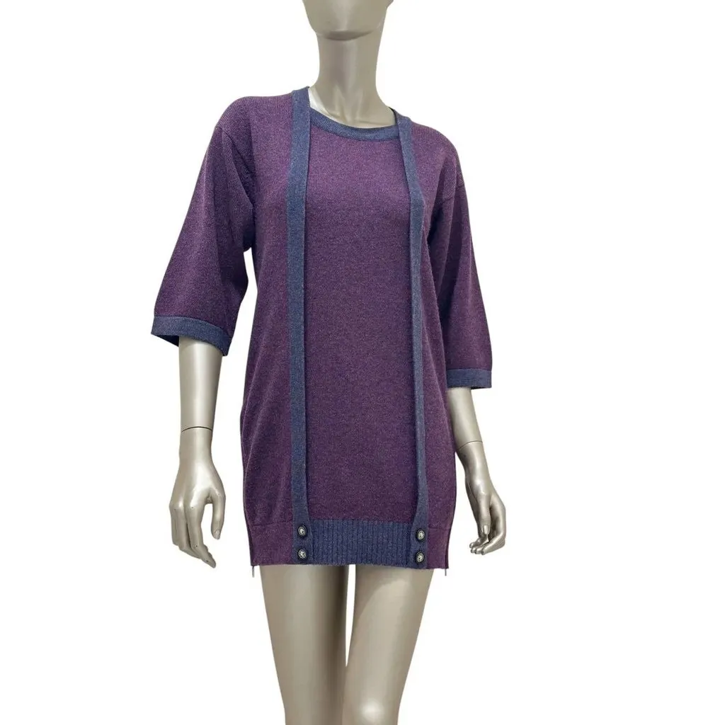 Chanel Purple Cashmere Long Cardigan EU 32 Pre-owned Purple Wool Good - Front View