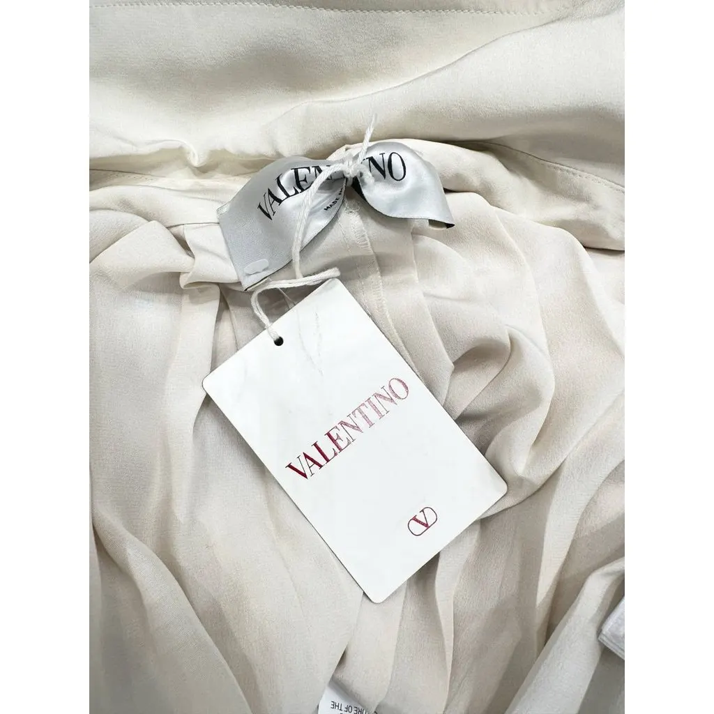 Valentino Camellia Silk Pleated Avorio & Fuchsia Trench Coat Sz.42 pre-owned Camel Silk Good - Model View