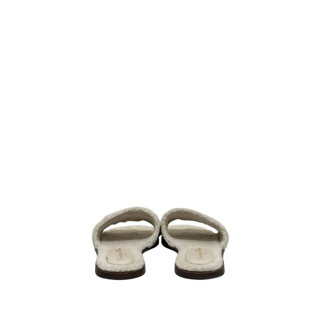 Dior Christian Dior Dway Beige Suede Shearling Flat Sandals 37 pre-owned Beige Suede Good - Box View