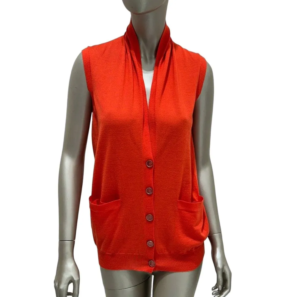 Hermès Lemaire Orange Wool Sleeveless Cardigan S/M pre-owned Orange Wool Good - Front View