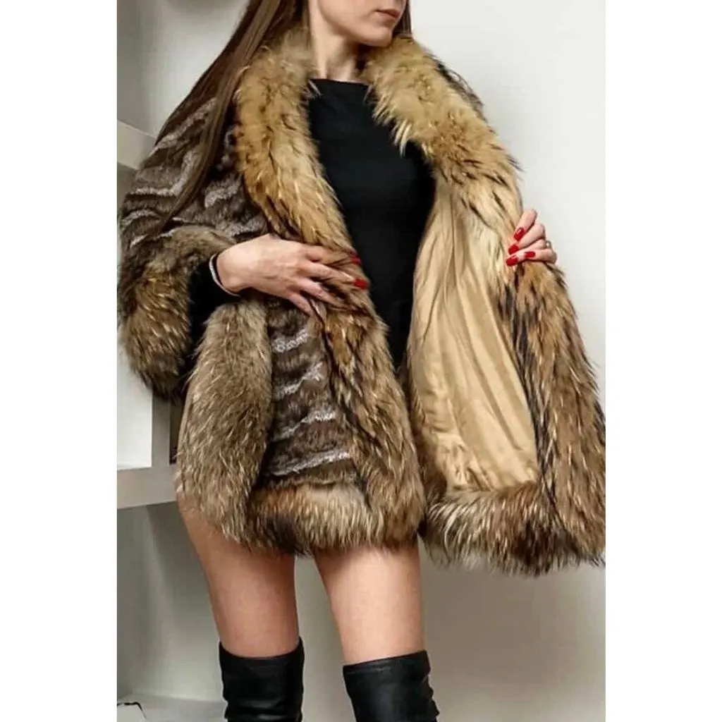 Yves Saint Laurent Rare Vintage Yves Saint Laurent  faux Fur Poncho Size 38 Pre-owned Brown Good - Model View