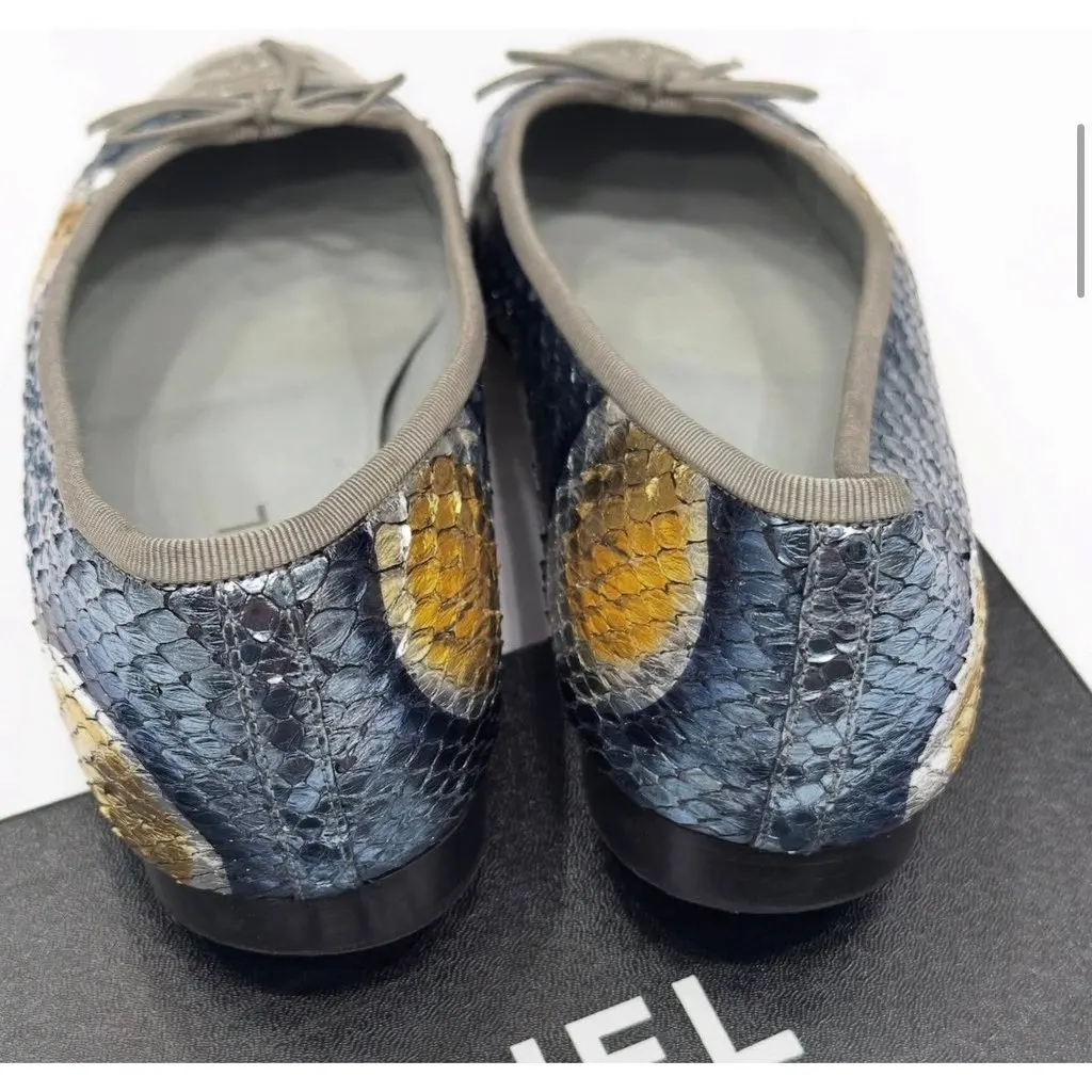 Chanel Python Snake Print Lambskin Ballet Flats Sz.41 Pre-owned Grey Leather Good - Inside View