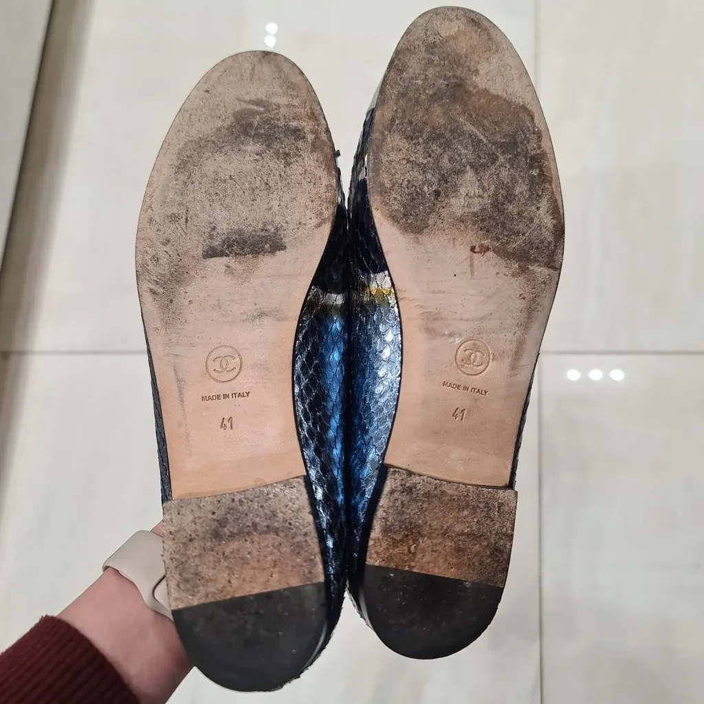 Chanel Python Snake Print Lambskin Ballet Flats Sz.41 Pre-owned Grey Leather Good - Box View