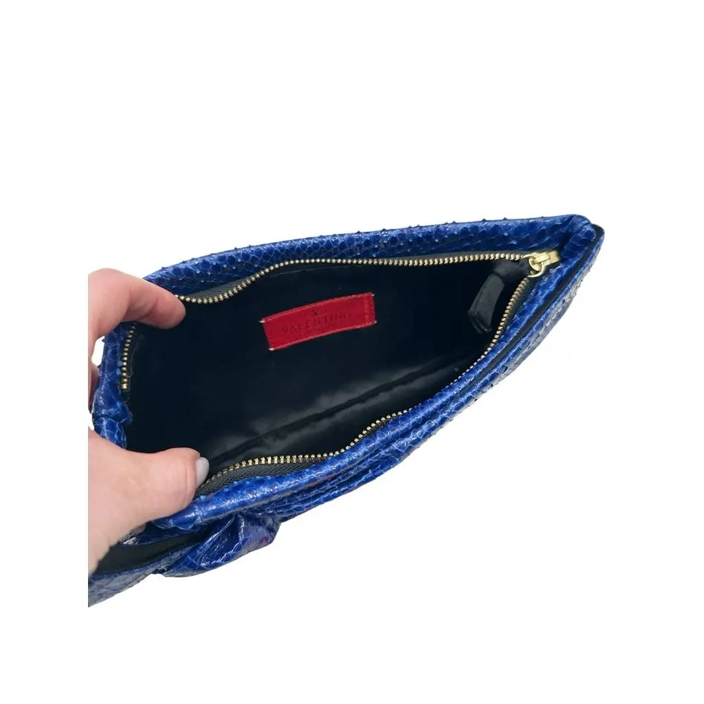 Valentino Valentino Garavani Blue Snakeskin Print Lambskin Clutch Bow Bag pre-owned Blue Leather Good - Inside View