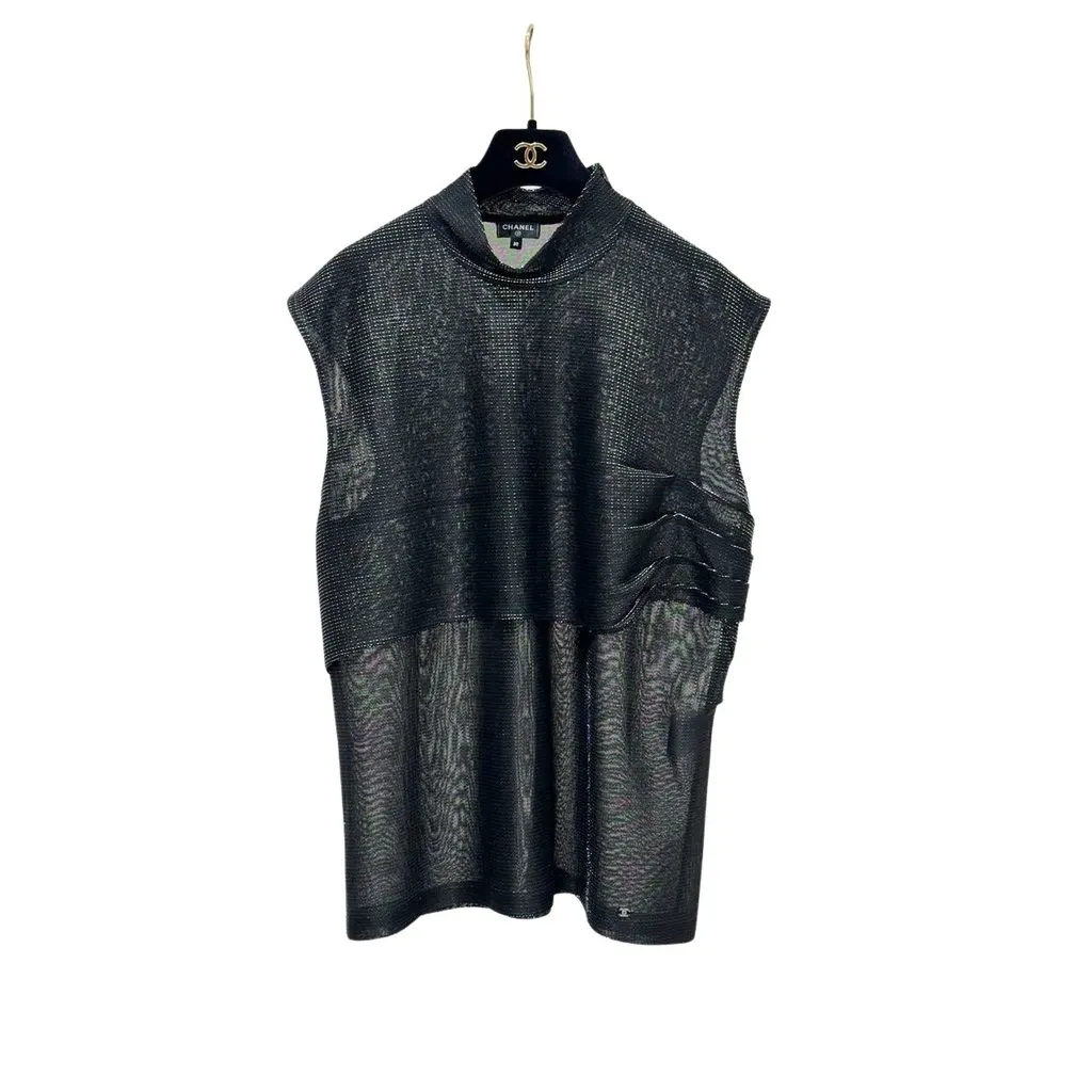 Chanel Metallic Knit Sleeveless Top - Size 50 Pre-owned Black Good - Front View