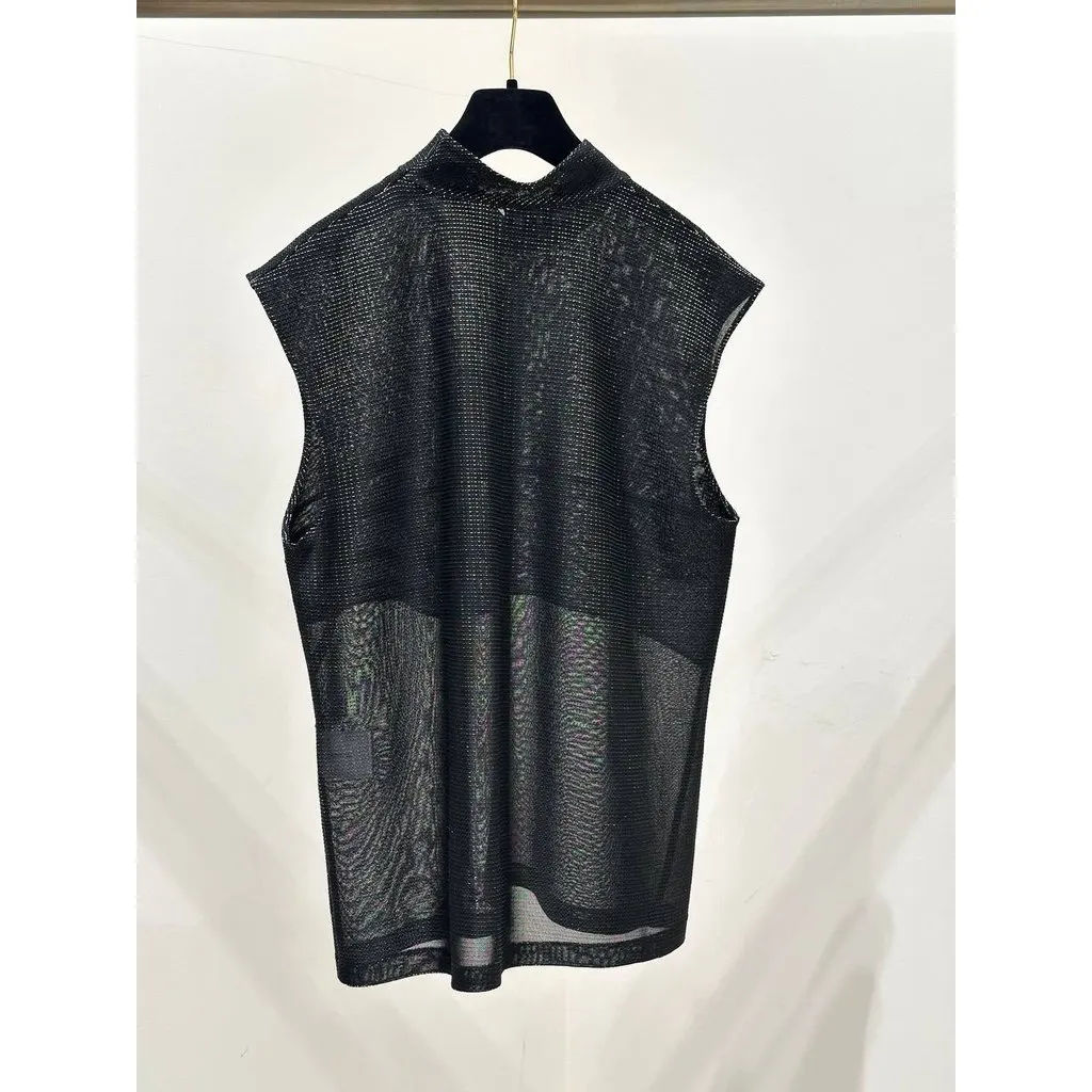 Chanel Metallic Knit Sleeveless Top - Size 50 Pre-owned Black Good - Back View