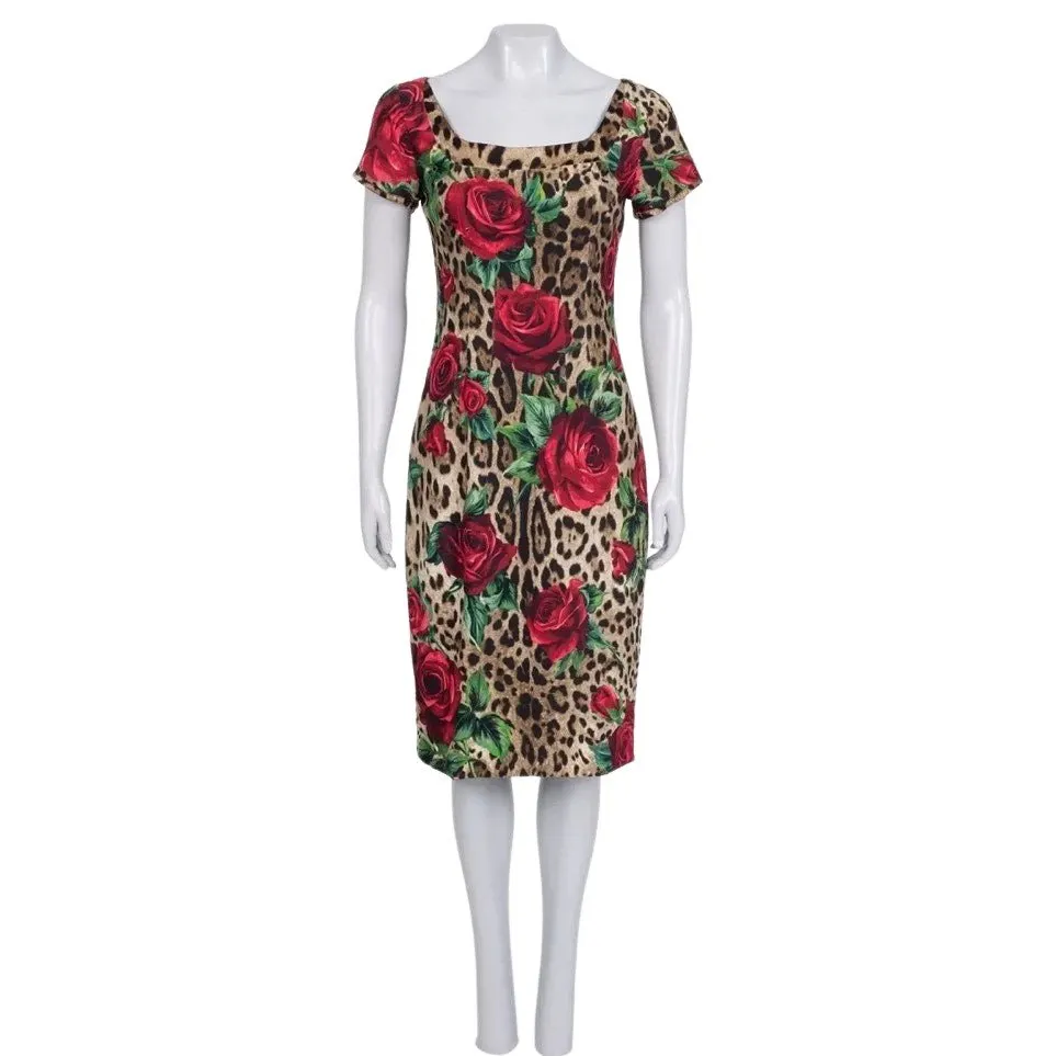 Dolce & Gabbana Floral Print Fitted Dress - Size IT44/L Pre-owned Brown Good - Front View