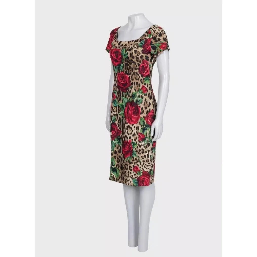 Dolce & Gabbana Floral Print Fitted Dress - Size IT44/L Pre-owned Brown Good - Back View