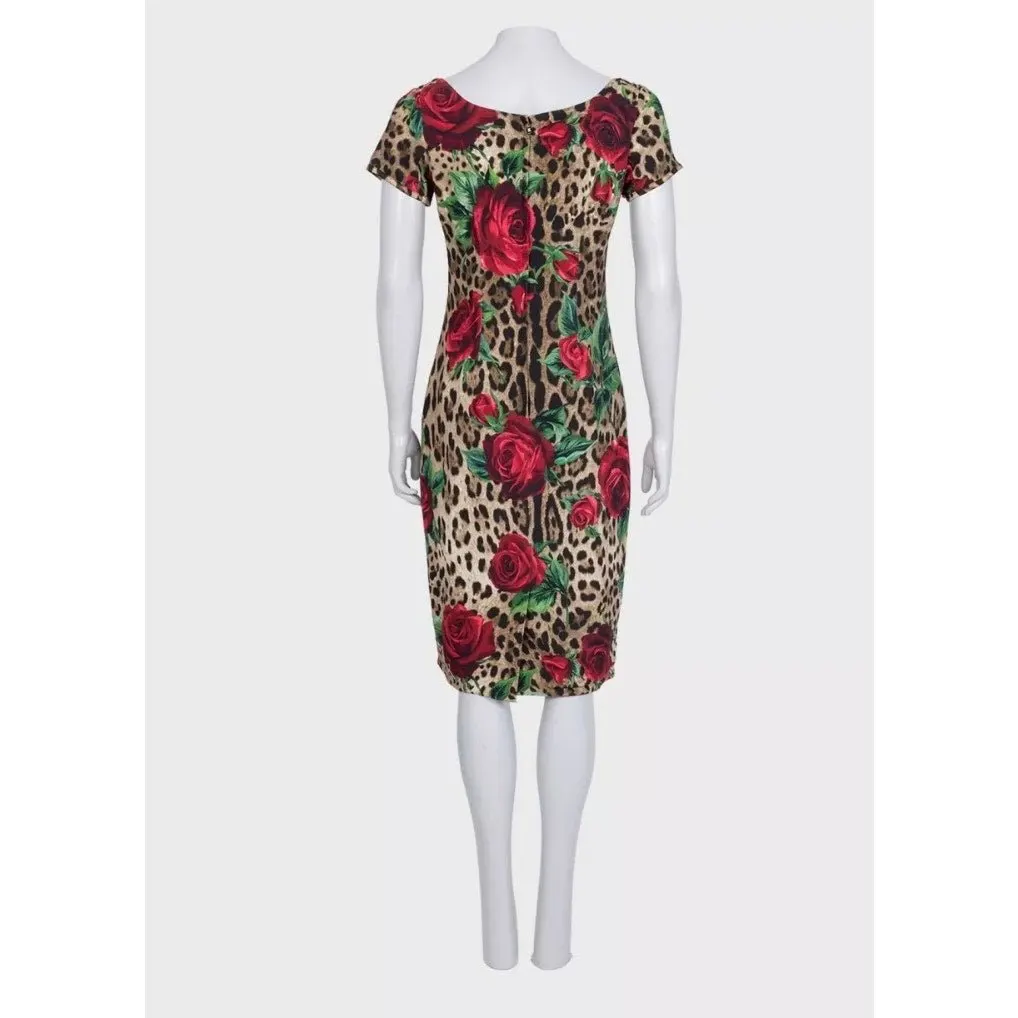 Dolce & Gabbana Floral Print Fitted Dress - Size IT44/L Pre-owned Brown Good - Inside View