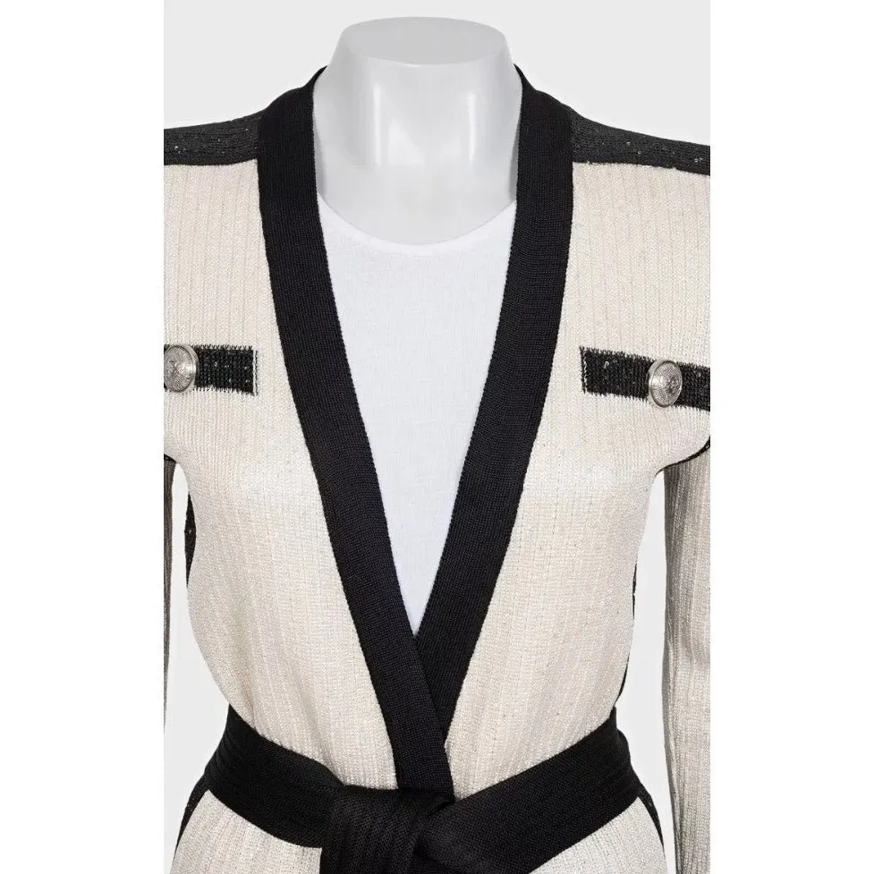Balmain NWOT Balmain White Long Cardigan with Belt - EU36/S Pre-owned White Never worn - Model View