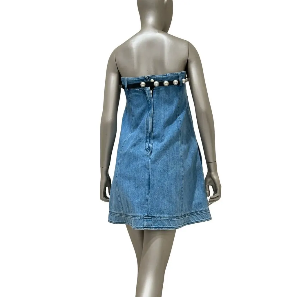 Chanel 2013 Strapless Denim Pearl Belt Dress with Sz. 38 pre-owned Blue Denim Good - Inside View