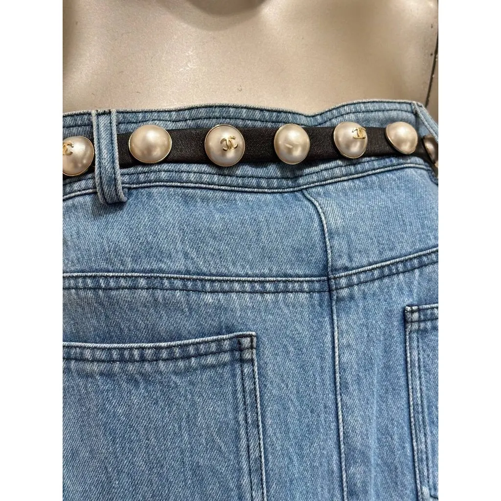Chanel 2013 Strapless Denim Pearl Belt Dress with Sz. 38 pre-owned Blue Denim Good - Box View