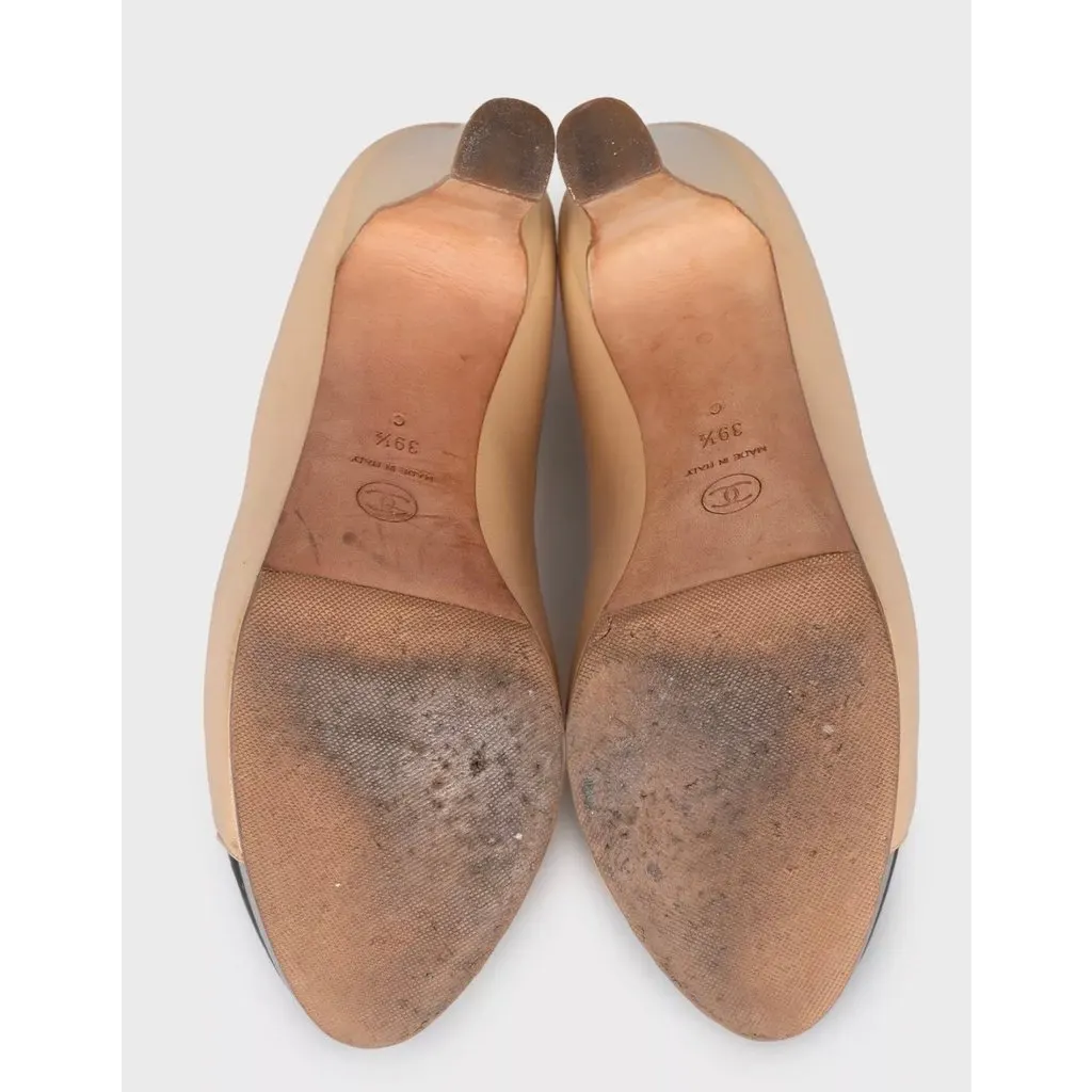 Chanel Beige Leather Block Heel Pumps - Size 39.5 Pre-owned Beige Leather Good - Model View