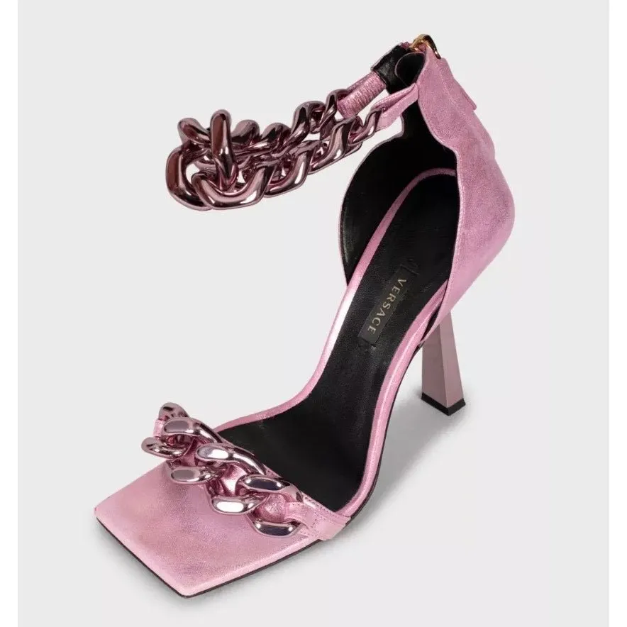 Versace Pink Medusa Textile Heeled Sandals 38.5 pre-owned Pink Leather Good - Inside View