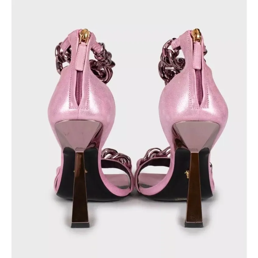 Versace Pink Medusa Textile Heeled Sandals 38.5 pre-owned Pink Leather Good - Model View