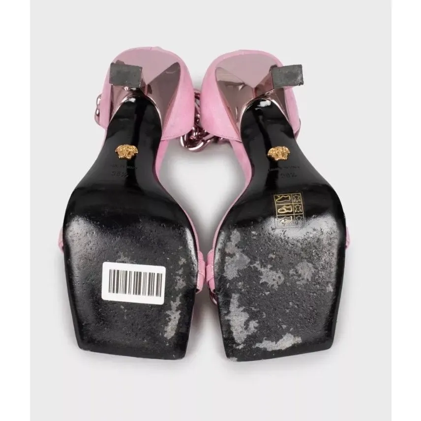 Versace Pink Medusa Textile Heeled Sandals 38.5 pre-owned Pink Leather Good - Box View
