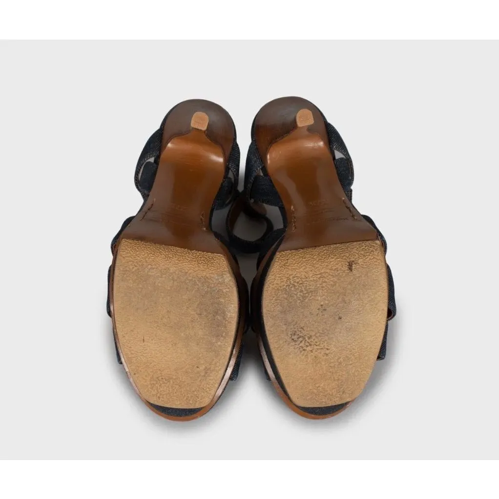 Saint Laurent Stylish Saint Laurent Tribute Denim Sandals - Size 37.5 Pre-owned Blue Denim Good - Box View