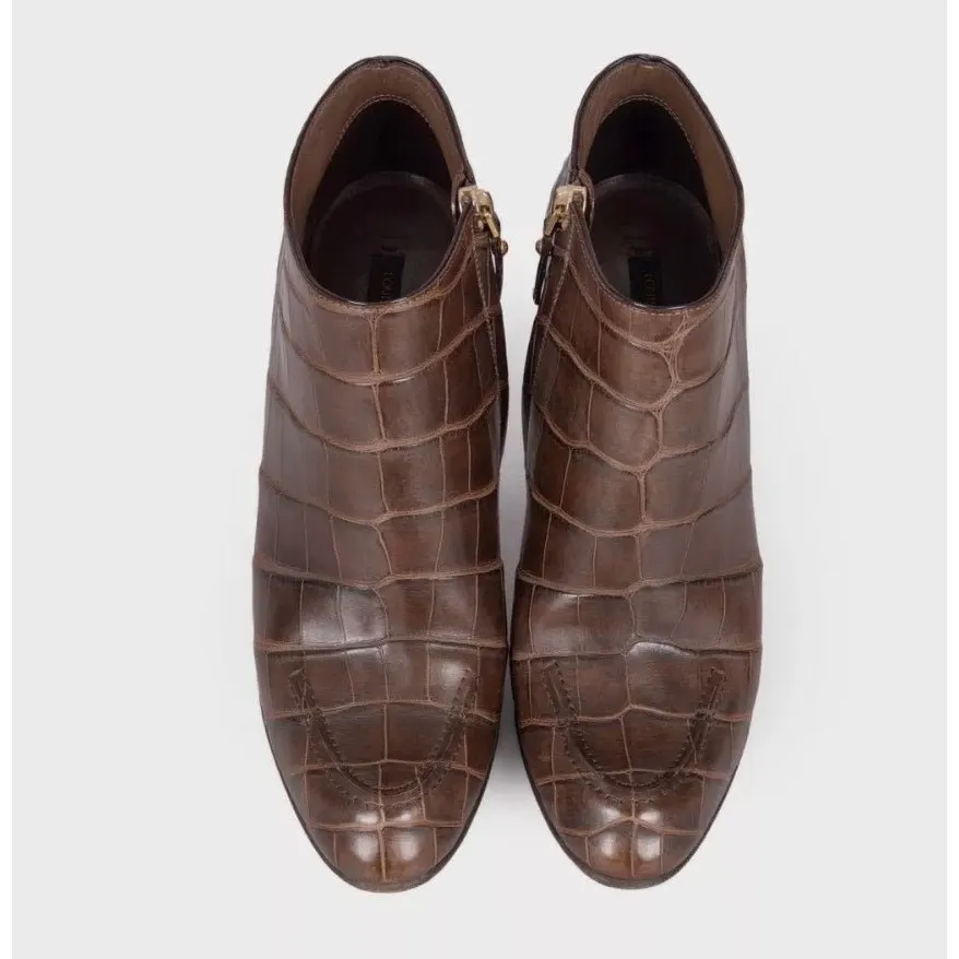 Louis Vuitton Brown Embossed Leather Ankle Boots Sz 40 Pre-owned Brown Leather Good - Back View