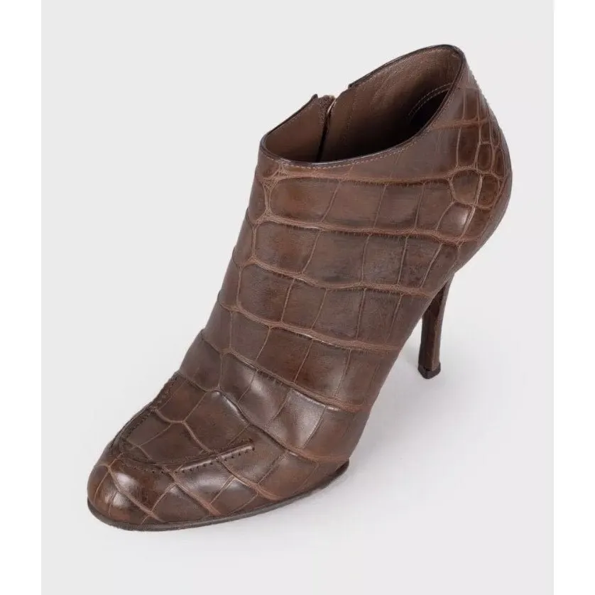 Louis Vuitton Brown Embossed Leather Ankle Boots Sz 40 Pre-owned Brown Leather Good - Inside View