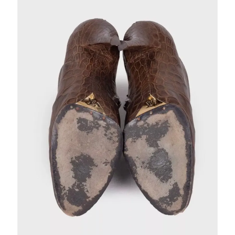Louis Vuitton Brown Embossed Leather Ankle Boots Sz 40 Pre-owned Brown Leather Good - Box View